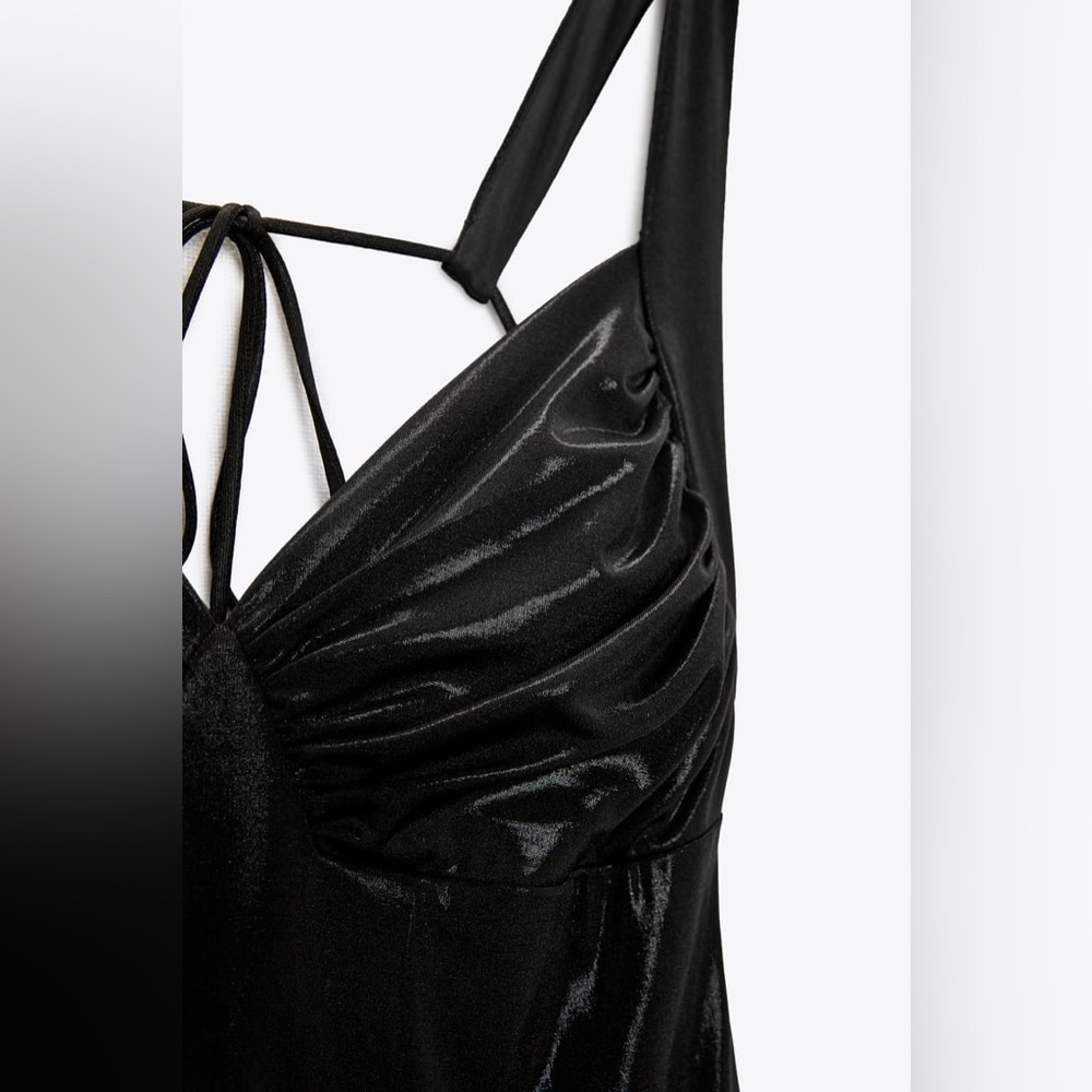 Zara NWT Long Ruched Dress in Black Metallic Maxi Open Back Size M Medium New - Picture 9 of 10
